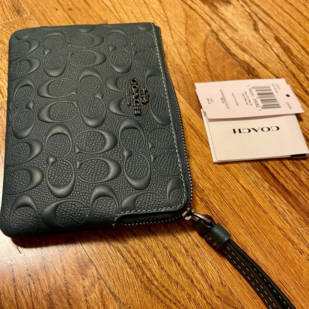 Hunter Green Coach Wristlet - Brand New